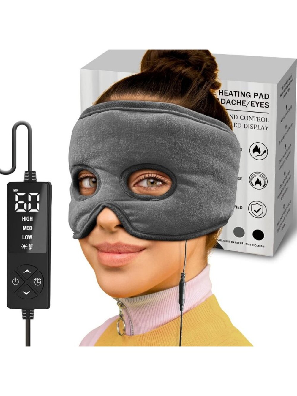 Moist Heat Sinus Mask with Eye Holes - 3 Heat Levels & 5 Timer Settings